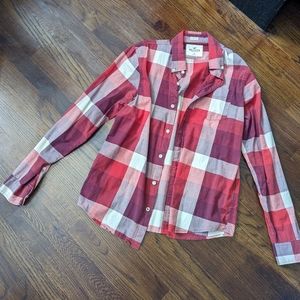 Hollister red and tan plaid button down (medium)